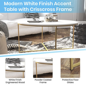 English Elm Hampstead Collection Coffee Table - Stylish Round Accent Table with Durable Mixed-Media Design White Top/Brushed Gold Frame NAN-JH-1787CT-GG