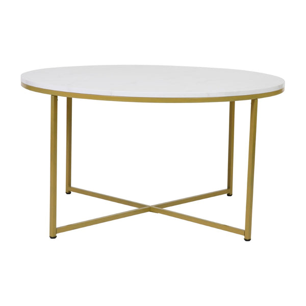 English Elm Hampstead Collection Coffee Table - Stylish Round Accent Table with Durable Mixed-Media Design White Marble Top/Brushed Gold Frame NAN-JH-1787CT-MRBL-GG