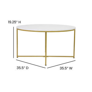 English Elm Hampstead Collection Coffee Table - Stylish Round Accent Table with Durable Mixed-Media Design White Marble Top/Brushed Gold Frame NAN-JH-1787CT-MRBL-GG
