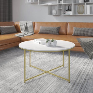 English Elm Hampstead Collection Coffee Table - Stylish Round Accent Table with Durable Mixed-Media Design White Marble Top/Brushed Gold Frame NAN-JH-1787CT-MRBL-GG