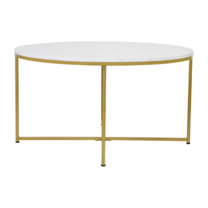 English Elm Hampstead Collection Coffee Table - Stylish Round Accent Table with Durable Mixed-Media Design White Marble Top/Brushed Gold Frame NAN-JH-1787CT-MRBL-GG