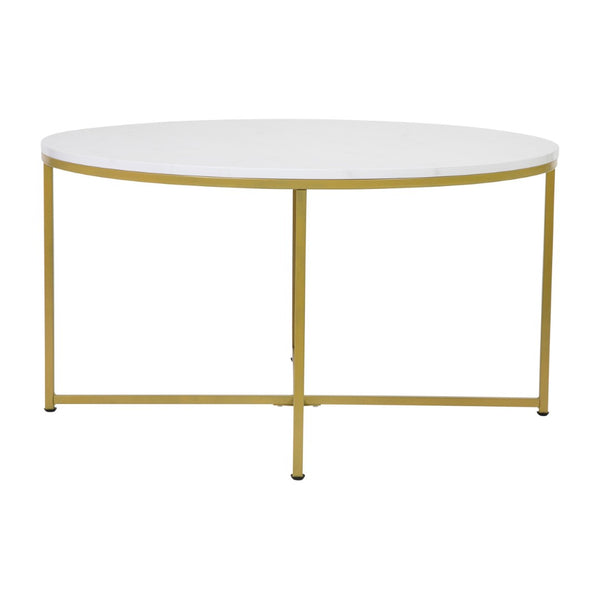 English Elm Hampstead Collection Coffee Table - Stylish Round Accent Table with Durable Mixed-Media Design White Marble Top/Brushed Gold Frame NAN-JH-1787CT-MRBL-GG