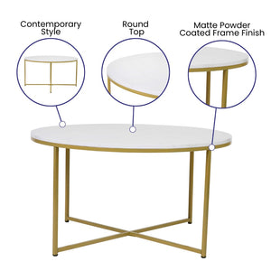 English Elm Hampstead Collection Coffee Table - Stylish Round Accent Table with Durable Mixed-Media Design White Marble Top/Brushed Gold Frame NAN-JH-1787CT-MRBL-GG