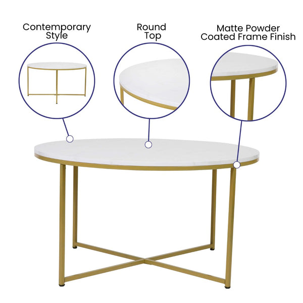 English Elm Hampstead Collection Coffee Table - Stylish Round Accent Table with Durable Mixed-Media Design White Marble Top/Brushed Gold Frame NAN-JH-1787CT-MRBL-GG