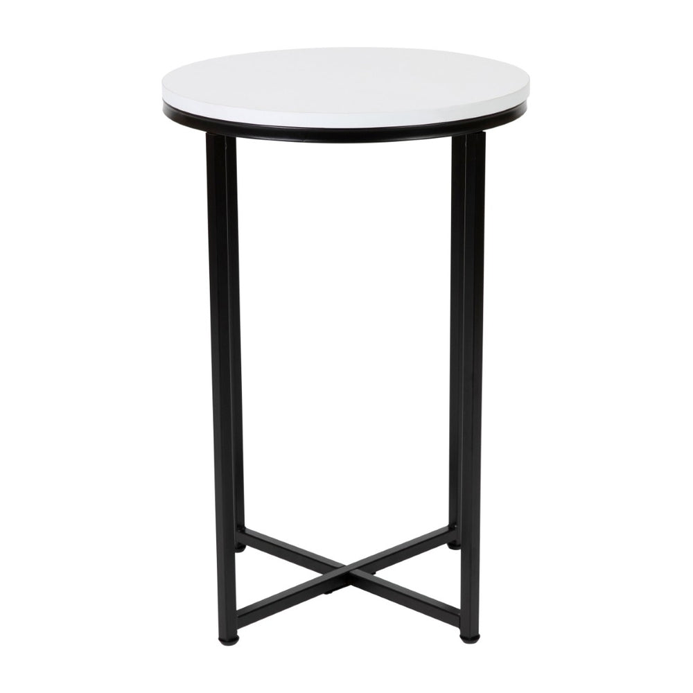 English Elm Hampstead Collection End Table - Sleek Modern Accent Table with Stylish Crisscross Metal Design White Top/Matte Black Frame NAN-JH-1787ET-BK-GG