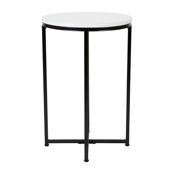 English Elm Hampstead Collection End Table - Sleek Modern Accent Table with Stylish Crisscross Metal Design White Top/Matte Black Frame NAN-JH-1787ET-BK-GG