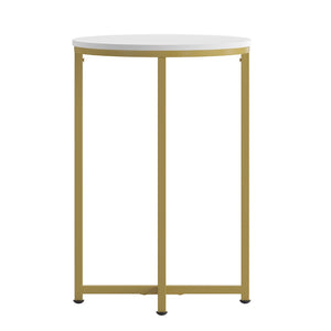 English Elm Hampstead Collection End Table - Sleek Modern Accent Table with Stylish Crisscross Metal Design White Top/Brushed Gold Frame NAN-JH-1787ET-GG