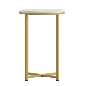 English Elm Hampstead Collection End Table - Sleek Modern Accent Table with Stylish Crisscross Metal Design White Top/Brushed Gold Frame NAN-JH-1787ET-GG