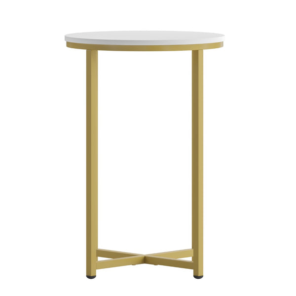 English Elm Hampstead Collection End Table - Sleek Modern Accent Table with Stylish Crisscross Metal Design White Top/Brushed Gold Frame NAN-JH-1787ET-GG
