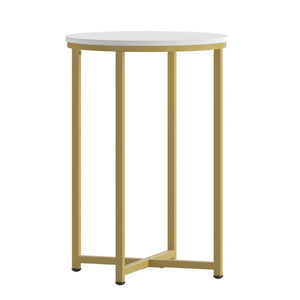 English Elm Hampstead Collection End Table - Sleek Modern Accent Table with Stylish Crisscross Metal Design White Top/Brushed Gold Frame NAN-JH-1787ET-GG