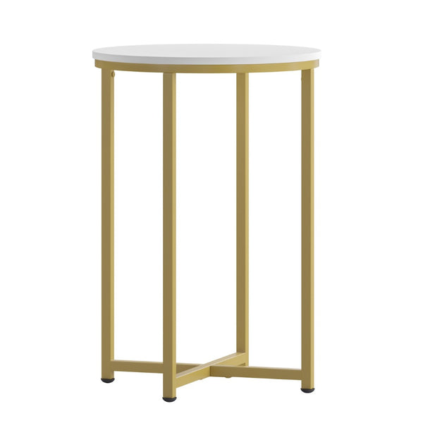 English Elm Hampstead Collection End Table - Sleek Modern Accent Table with Stylish Crisscross Metal Design White Top/Brushed Gold Frame NAN-JH-1787ET-GG