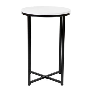 English Elm Hampstead Collection End Table - Sleek Modern Accent Table with Stylish Crisscross Metal Design White Marble Top/Matte Black Frame NAN-JH-1787ET-MRBL-BK-GG