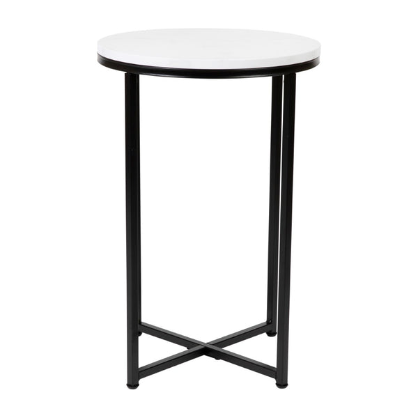 English Elm Hampstead Collection End Table - Sleek Modern Accent Table with Stylish Crisscross Metal Design White Marble Top/Matte Black Frame NAN-JH-1787ET-MRBL-BK-GG