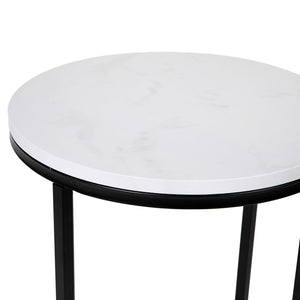 English Elm Hampstead Collection End Table - Sleek Modern Accent Table with Stylish Crisscross Metal Design White Marble Top/Matte Black Frame NAN-JH-1787ET-MRBL-BK-GG