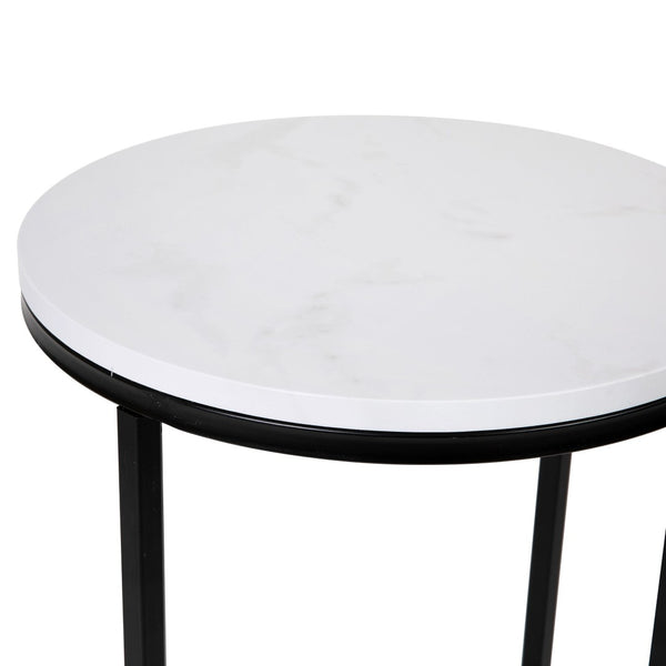 English Elm Hampstead Collection End Table - Sleek Modern Accent Table with Stylish Crisscross Metal Design White Marble Top/Matte Black Frame NAN-JH-1787ET-MRBL-BK-GG