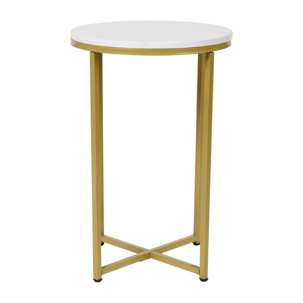 English Elm Hampstead Collection End Table - Sleek Modern Accent Table with Stylish Crisscross Metal Design White Marble Top/Brushed Gold Frame NAN-JH-1787ET-MRBL-GG