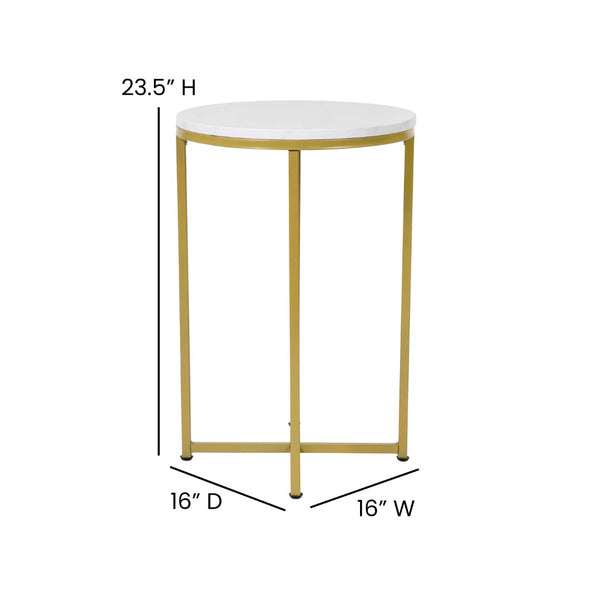 English Elm Hampstead Collection End Table - Sleek Modern Accent Table with Stylish Crisscross Metal Design White Marble Top/Brushed Gold Frame NAN-JH-1787ET-MRBL-GG