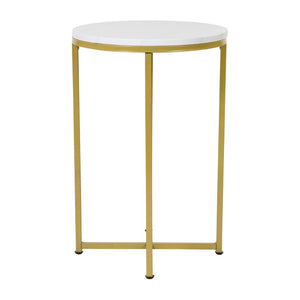 English Elm Hampstead Collection End Table - Sleek Modern Accent Table with Stylish Crisscross Metal Design White Marble Top/Brushed Gold Frame NAN-JH-1787ET-MRBL-GG