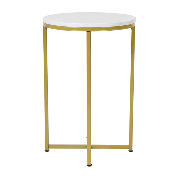 English Elm Hampstead Collection End Table - Sleek Modern Accent Table with Stylish Crisscross Metal Design White Marble Top/Brushed Gold Frame NAN-JH-1787ET-MRBL-GG