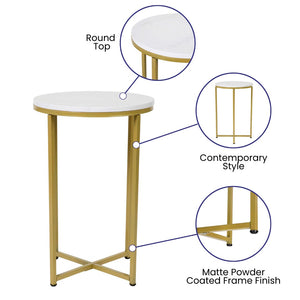 English Elm Hampstead Collection End Table - Sleek Modern Accent Table with Stylish Crisscross Metal Design White Marble Top/Brushed Gold Frame NAN-JH-1787ET-MRBL-GG