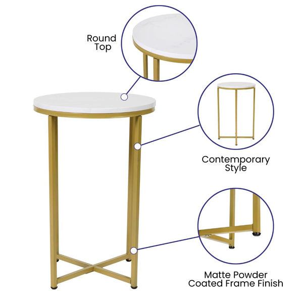 English Elm Hampstead Collection End Table - Sleek Modern Accent Table with Stylish Crisscross Metal Design White Marble Top/Brushed Gold Frame NAN-JH-1787ET-MRBL-GG