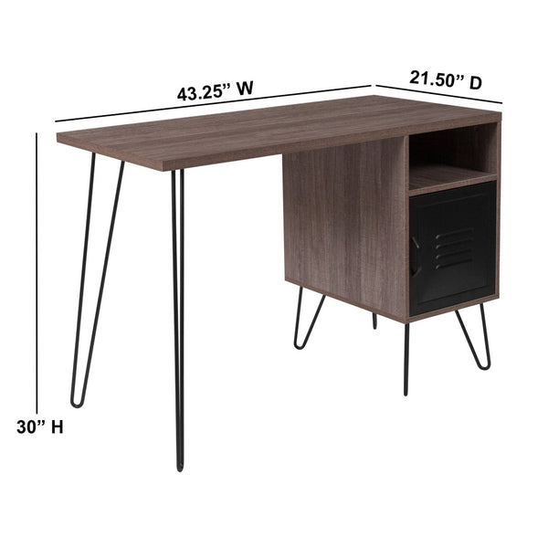 English Elm Woodridge Rustic Wood Grain Computer Desk with Metal Doors, Stylish Storage & Industrial Charm NAN-JN-21735T-GG