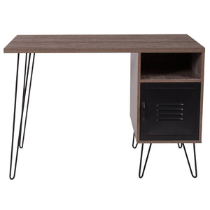 English Elm Woodridge Rustic Wood Grain Computer Desk with Metal Doors, Stylish Storage & Industrial Charm NAN-JN-21735T-GG