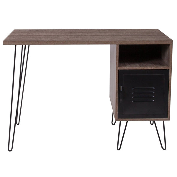 English Elm Woodridge Rustic Wood Grain Computer Desk with Metal Doors, Stylish Storage & Industrial Charm NAN-JN-21735T-GG