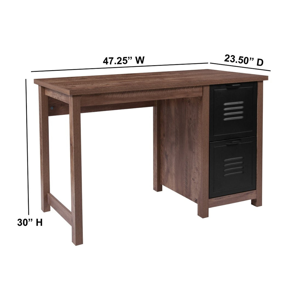 English Elm New Lancaster Collection Crosscut Oak Computer Desk with Metal Drawers - Industrial Style & Storage NAN-JN-21736T-GG