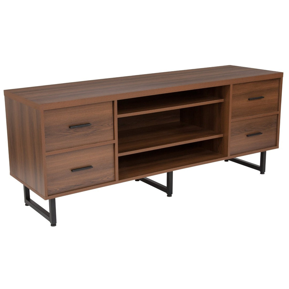English Elm Lincoln Modern-Rustic TV Stand - Stylish Storage with Warm Wood Grain & Metal Accents for 65" TVs NAN-JN-21743TR-GG