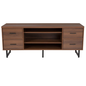 English Elm Lincoln Modern-Rustic TV Stand - Stylish Storage with Warm Wood Grain & Metal Accents for 65" TVs NAN-JN-21743TR-GG