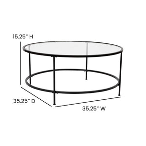 English Elm Astoria Round Coffee Table - Elegant Glass Surface with Durable Matte Black Steel Frame for Modern Spaces Clear Top/Matte Black Frame NAN-JN-21750CT-BK-GG