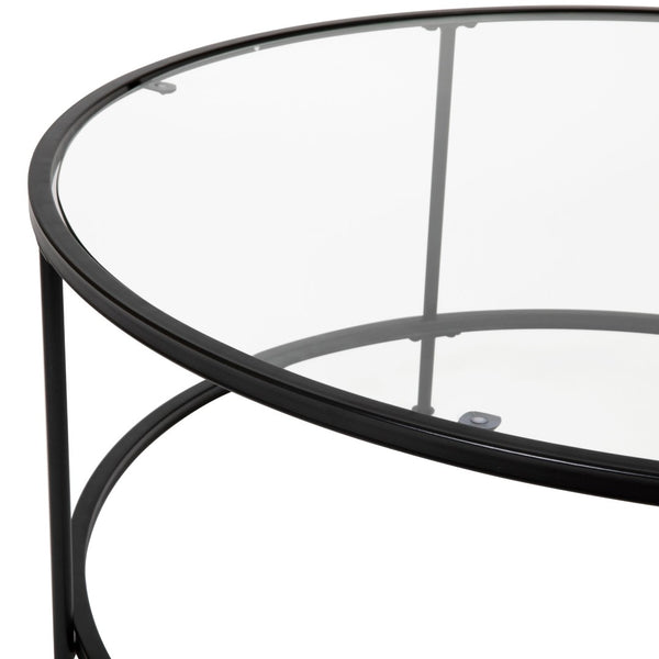 English Elm Astoria Round Coffee Table - Elegant Glass Surface with Durable Matte Black Steel Frame for Modern Spaces Clear Top/Matte Black Frame NAN-JN-21750CT-BK-GG