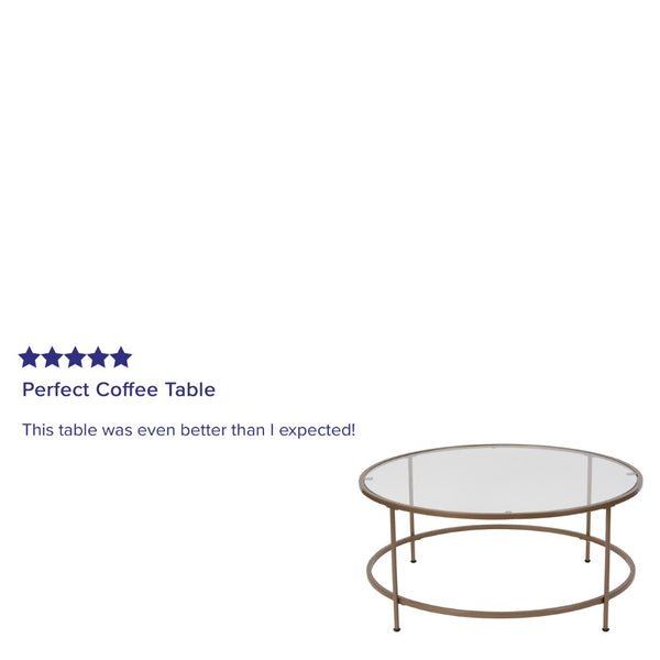 English Elm Astoria Round Coffee Table - Elegant Glass Surface with Durable Matte Black Steel Frame for Modern Spaces Clear Top/Brushed Gold Frame NAN-JN-21750CT-GG