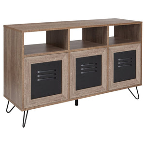 English Elm Woodridge 44"W Rustic Industrial Storage Console with Metal Doors & Open Shelves for Stylish Organization NAN-JN-21804CT-3-GG