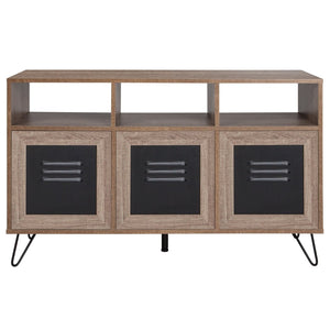 English Elm Woodridge 44"W Rustic Industrial Storage Console with Metal Doors & Open Shelves for Stylish Organization NAN-JN-21804CT-3-GG