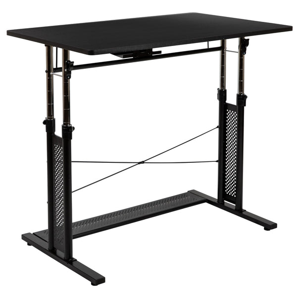 English Elm Fairway Height Adjustable Sit to Stand Desk (27.25"-35.75"H) for Modern Home Offices - Black NAN-JN-21908-GG