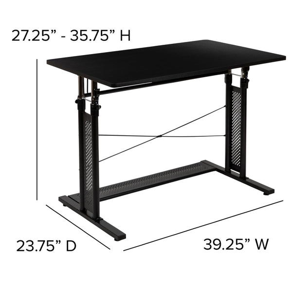 English Elm Fairway Height Adjustable Sit to Stand Desk (27.25"-35.75"H) for Modern Home Offices - Black NAN-JN-21908-GG