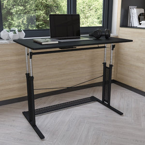 English Elm Fairway Height Adjustable Sit to Stand Desk (27.25"-35.75"H) for Modern Home Offices - Black NAN-JN-21908-GG