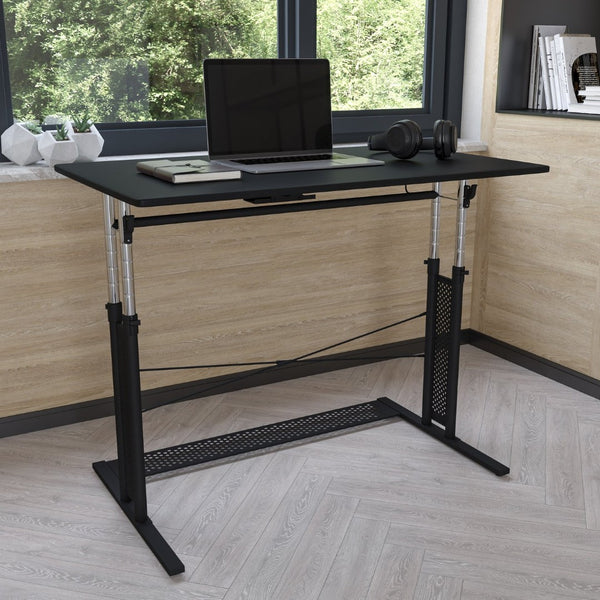 English Elm Fairway Height Adjustable Sit to Stand Desk (27.25"-35.75"H) for Modern Home Offices - Black NAN-JN-21908-GG