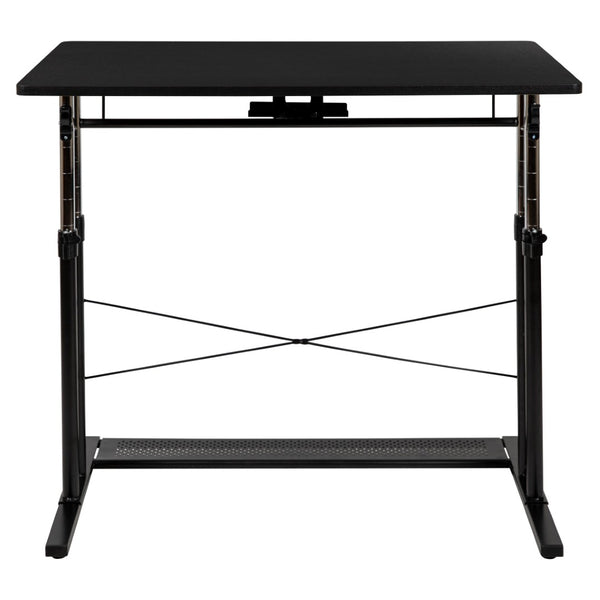 English Elm Fairway Height Adjustable Sit to Stand Desk (27.25"-35.75"H) for Modern Home Offices - Black NAN-JN-21908-GG