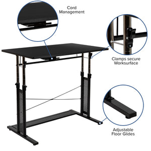 English Elm Fairway Height Adjustable Sit to Stand Desk (27.25"-35.75"H) for Modern Home Offices - Black NAN-JN-21908-GG