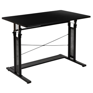 English Elm Fairway Height Adjustable Sit to Stand Desk (27.25"-35.75"H) for Modern Home Offices - Black NAN-JN-21908-GG