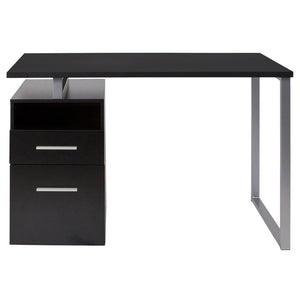 English Elm Harwood Modern Computer Desk with Two Spacious Drawers and Industrial Silver Metal Frame Design Dark Ash NAN-JN-2634-G-GG
