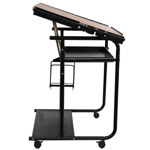 English Elm Swanson Adjustable Drafting Table with Tilt Surface, Storage, Mobility, and Stylish Black Frame NAN-JN-2739-GG