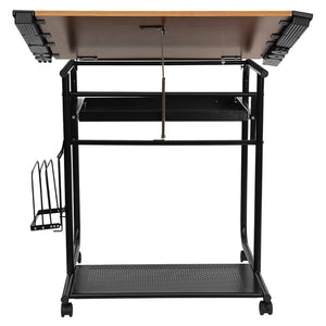 English Elm Swanson Adjustable Drafting Table with Tilt Surface, Storage, Mobility, and Stylish Black Frame NAN-JN-2739-GG