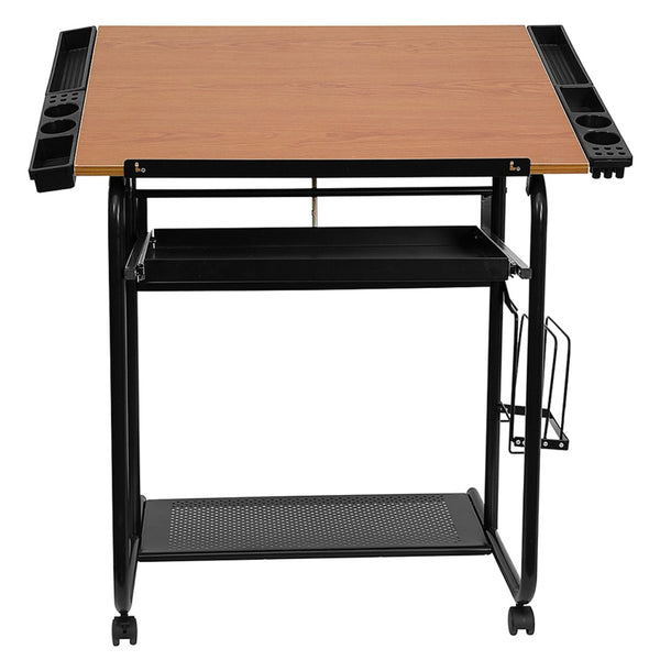 English Elm Swanson Adjustable Drafting Table with Tilt Surface, Storage, Mobility, and Stylish Black Frame NAN-JN-2739-GG