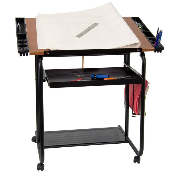 English Elm Swanson Adjustable Drafting Table with Tilt Surface, Storage, Mobility, and Stylish Black Frame NAN-JN-2739-GG