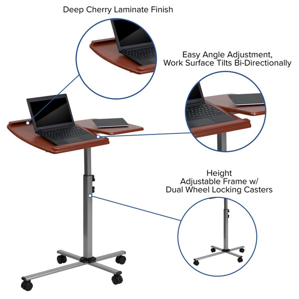 English Elm Dunbar Adjustable Mobile Laptop Table with Cherry Top & Pewter Frame – Ergonomic & Stylish Workstation NAN-JN-2762-GG