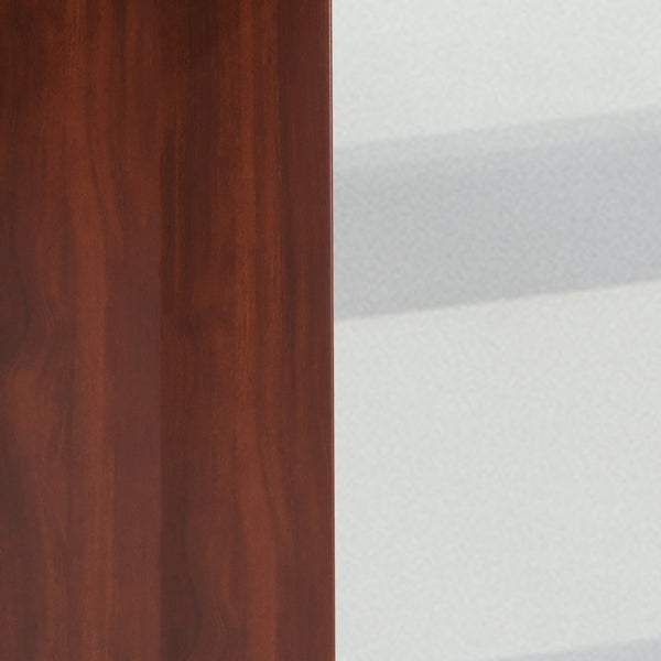 English Elm Jude Modern Glass Computer Desk with Space-Saving Keyboard Tray and Stylish Crisscross Support Clear Top/Cherry Frame NAN-JN-2824S-GG